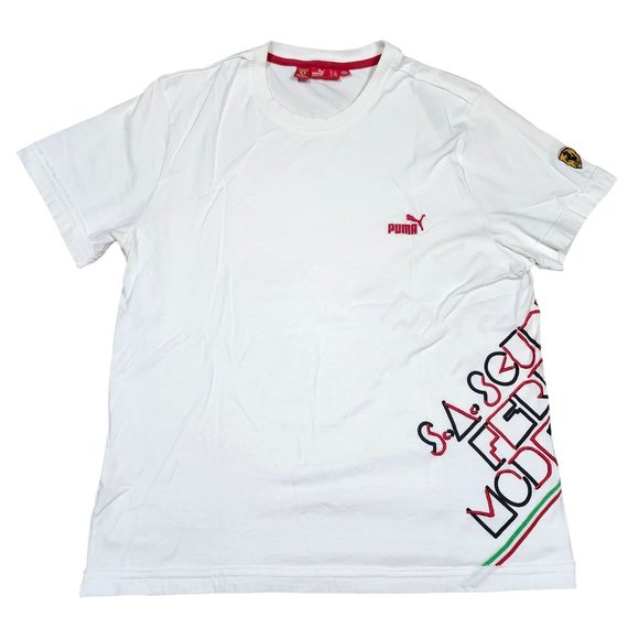 Puma SA Scuderia Ferrari Modena Italia Mens White Embroidered Font T-Shirt Lg - Picture 1 of 11